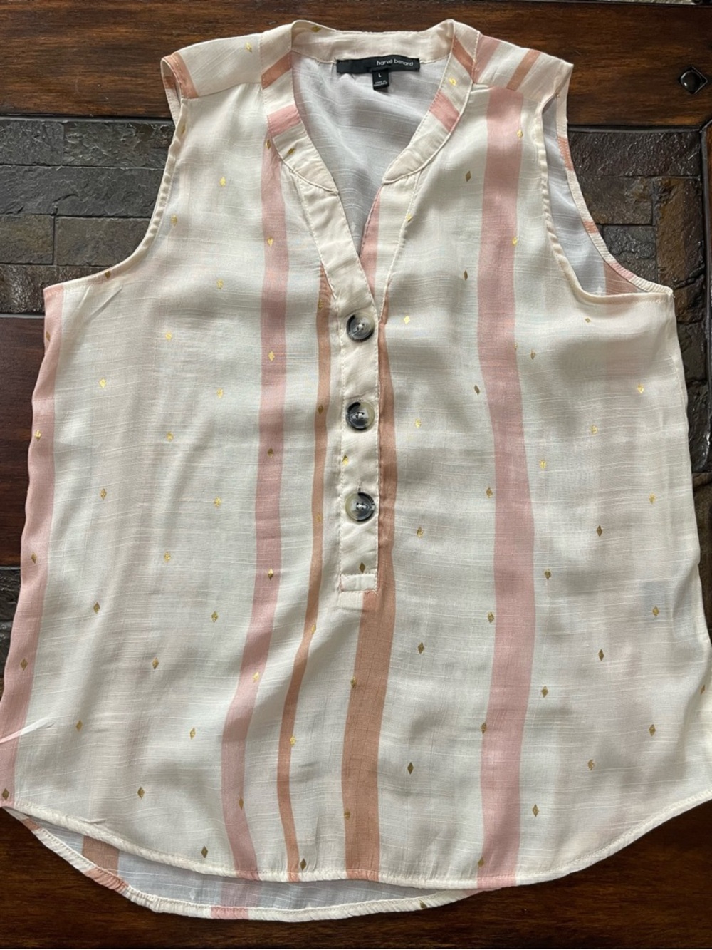Harvé Benard Cream Blouse with Blush Stripes & Gold Dots